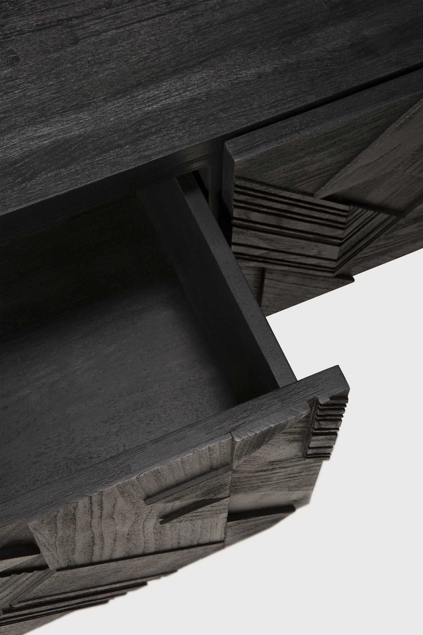 Graphic TV cupboard - varnished teak - black - 1 flip - down door - 2 drawers White Cliff Studio Media Console