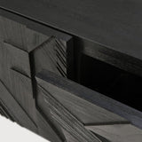 Graphic TV cupboard - varnished teak - black - 1 flip - down door - 2 drawers White Cliff Studio Media Console