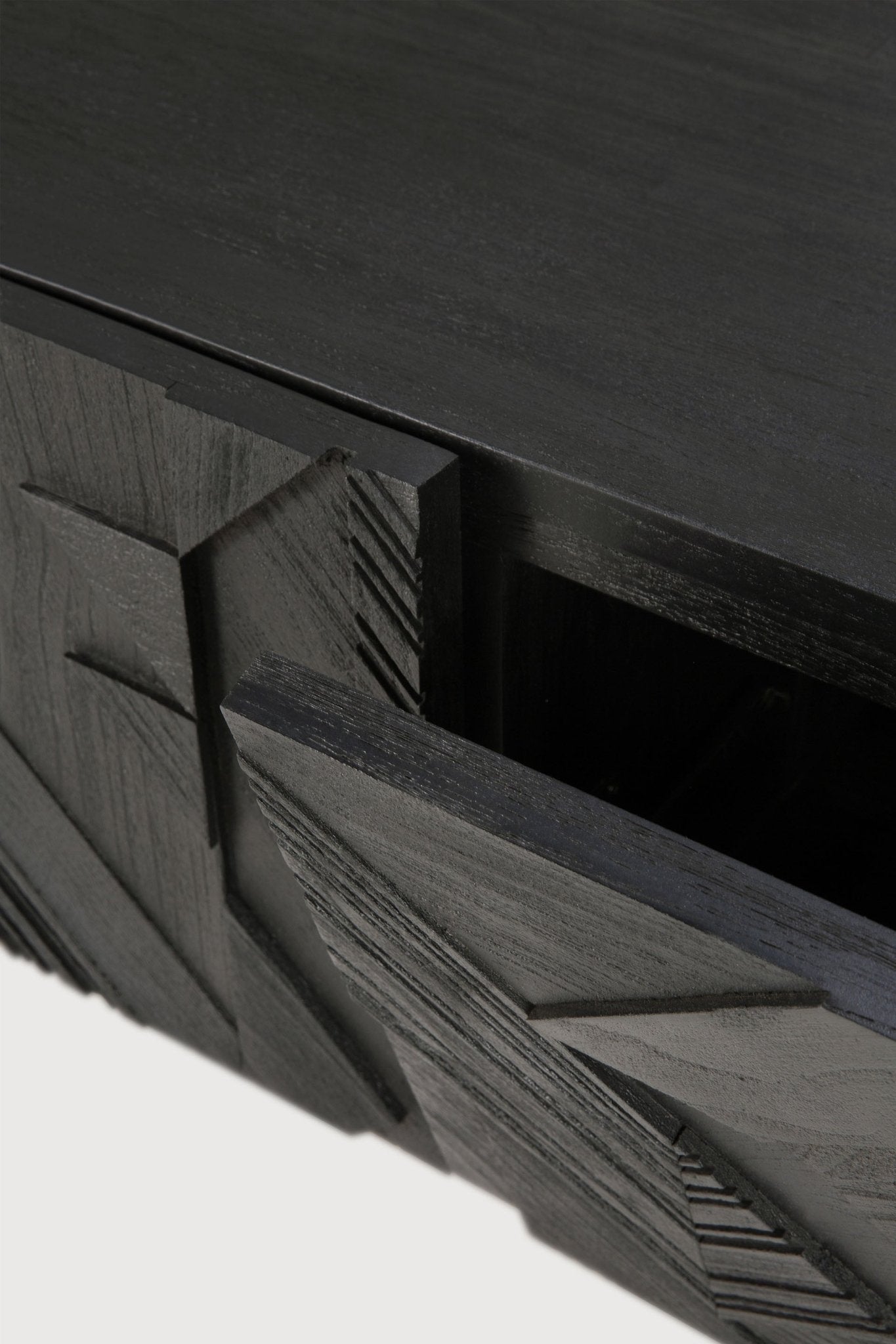 Graphic TV cupboard - varnished teak - black - 1 flip - down door - 2 drawers White Cliff Studio Media Console