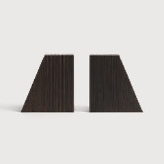 Grooves book ends - varnished mahogany - dark brown - set of 2 White Cliff Studio Book Ends