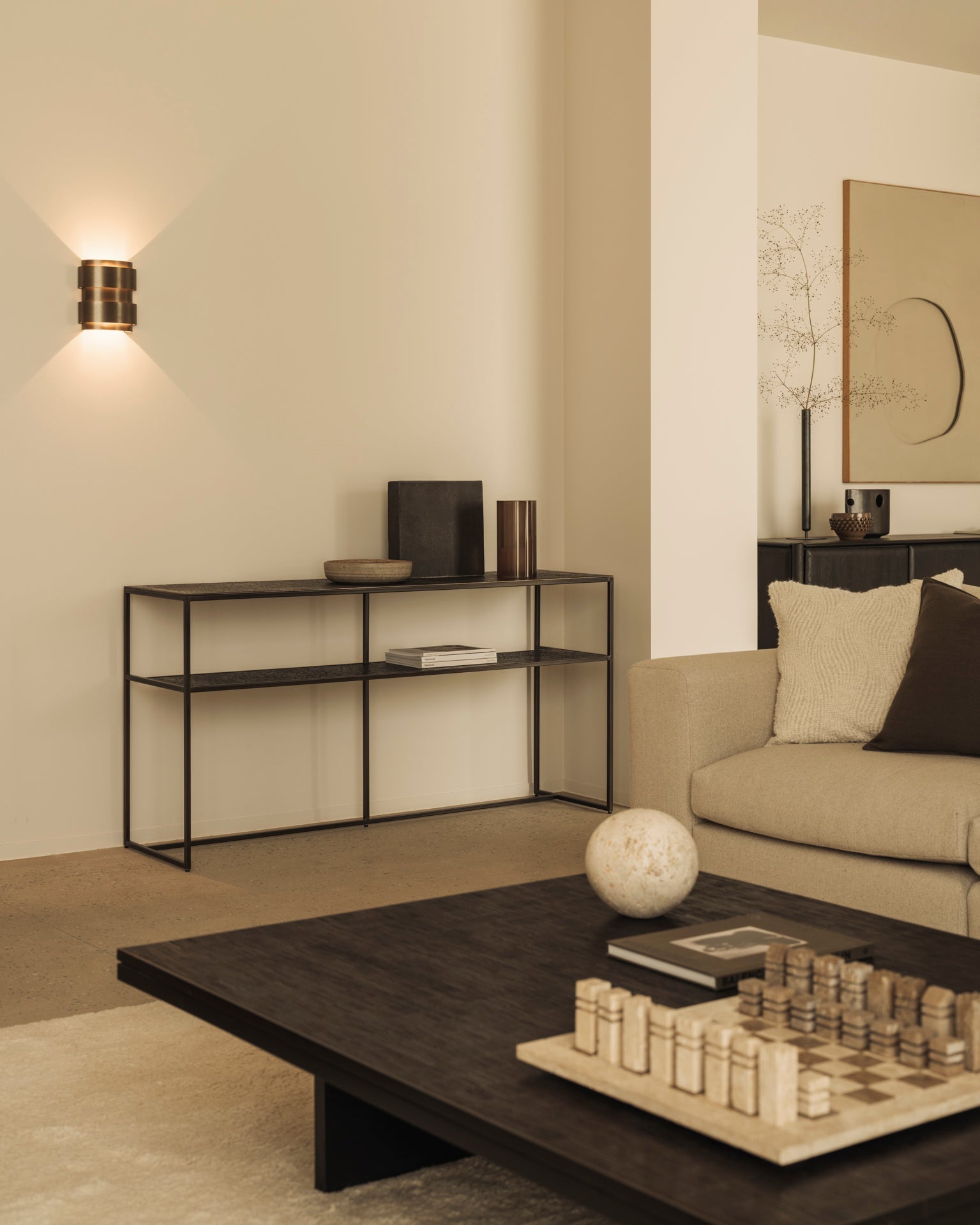 Grooves coffee table - varnished teak - off black - rectangular White Cliff Studio COFFEE TABLE