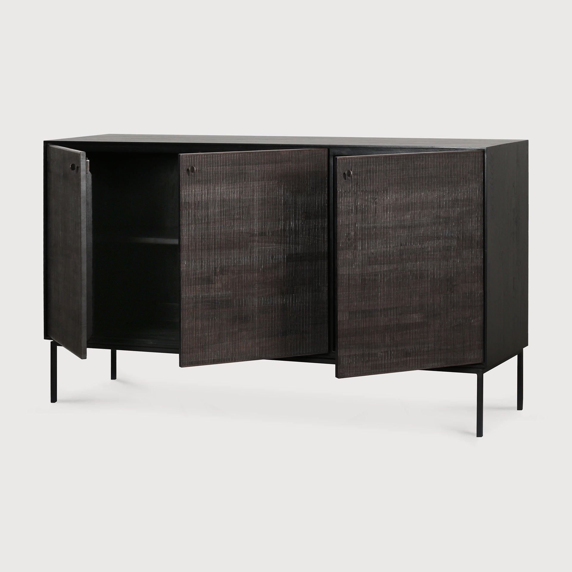 Grooves sideboard - varnished teak - off black - 3 doors White Cliff Studio Sideboard