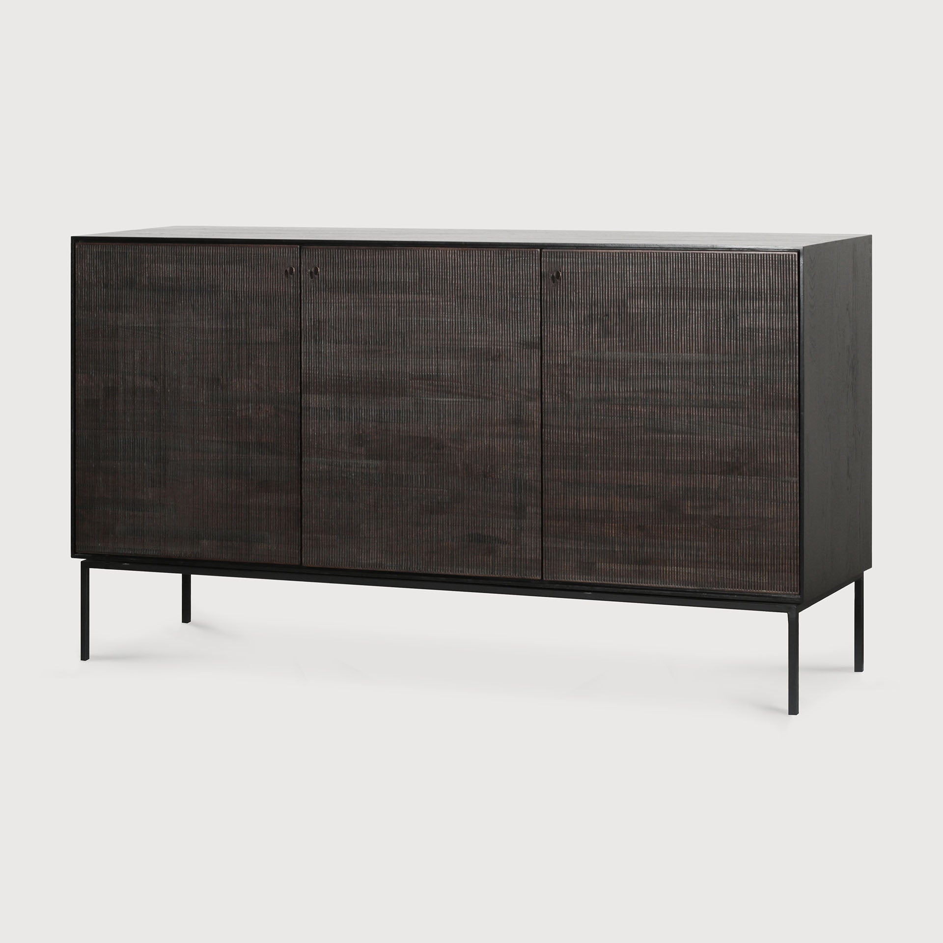 Grooves sideboard - varnished teak - off black - 3 doors White Cliff Studio Sideboard
