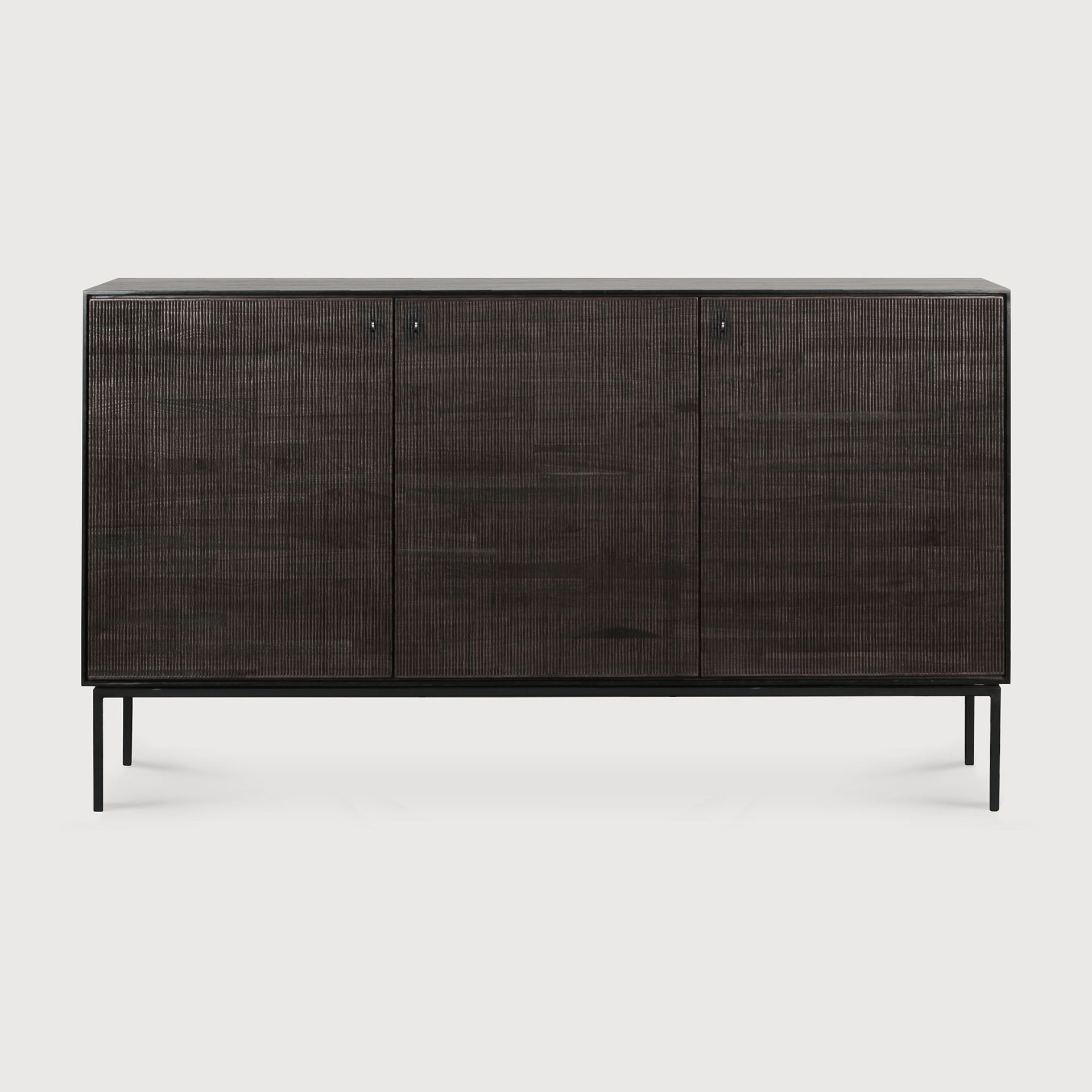 Grooves sideboard - varnished teak - off black - 3 doors White Cliff Studio Sideboard