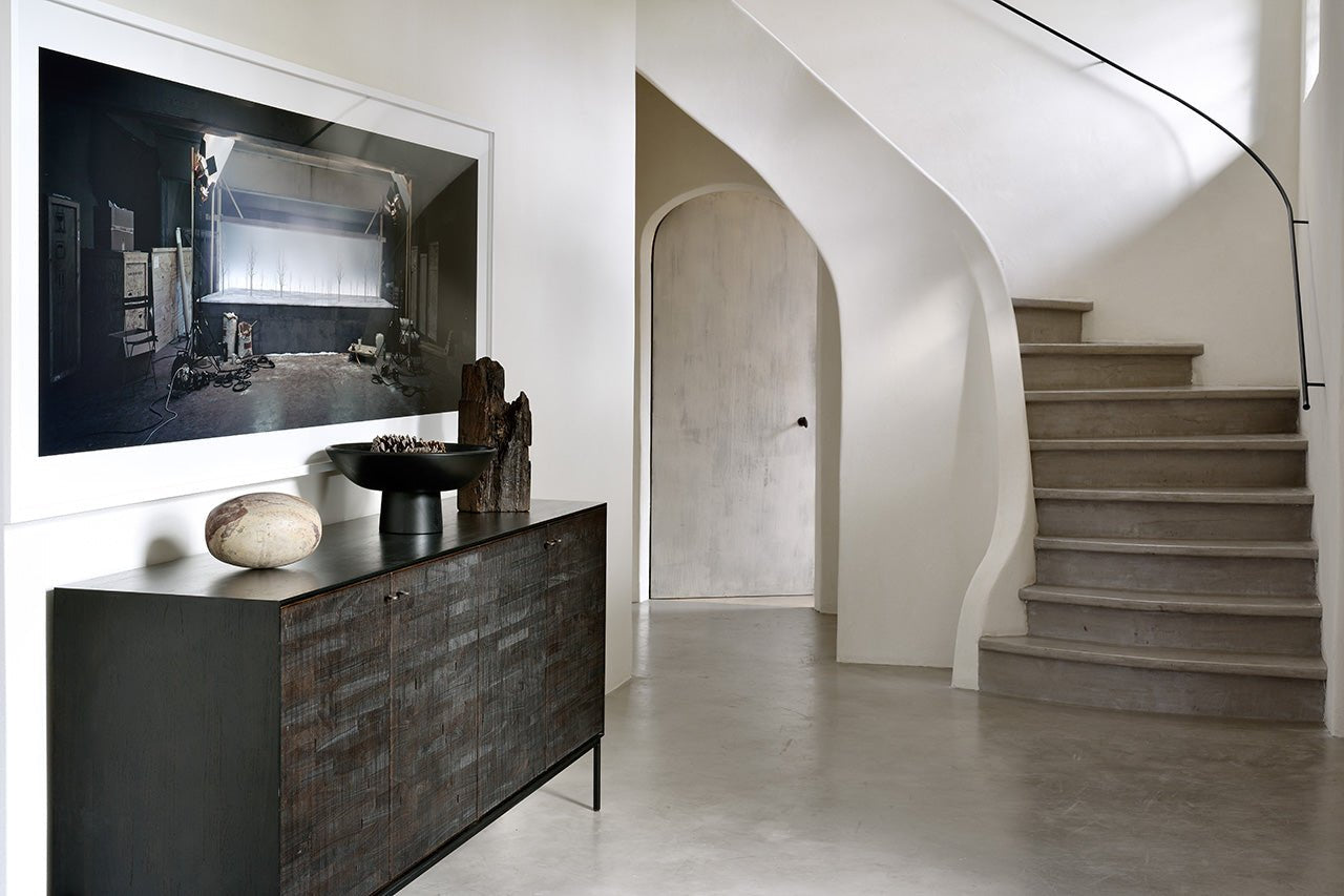 Grooves sideboard - varnished teak - off black - 4 doors White Cliff Studio Sideboard