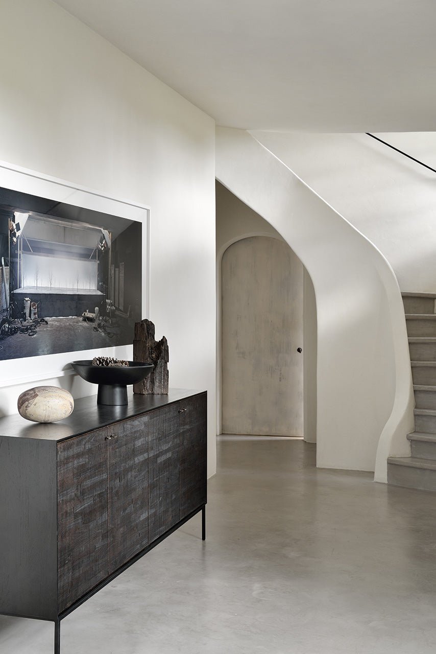 Grooves sideboard - varnished teak - off black - 4 doors White Cliff Studio Sideboard