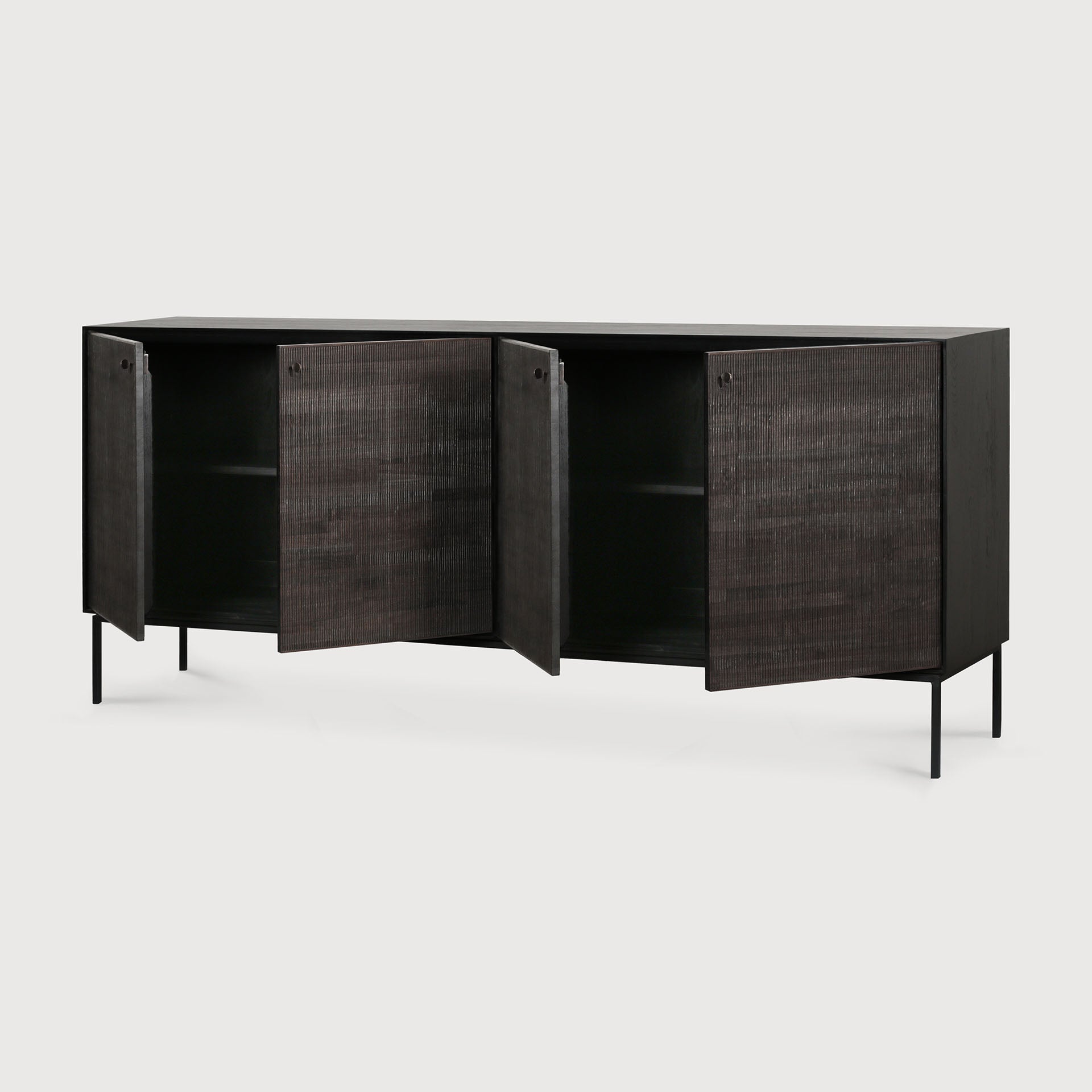 Grooves sideboard - varnished teak - off black - 4 doors White Cliff Studio Sideboard