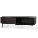 Grooves TV cupboard - varnished teak - off black - 1 flip - down door - 1 drawer White Cliff Studio Media Console