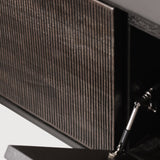 Grooves TV cupboard - varnished teak - off black - 1 flip - down door - 1 drawer White Cliff Studio Media Console