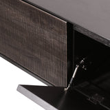 Grooves TV cupboard - varnished teak - off black - 1 flip - down door - 1 drawer White Cliff Studio Media Console