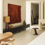 Grooves TV cupboard - varnished teak - off black - 1 flip - down door - 1 drawer White Cliff Studio Media Console