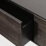 Grooves TV cupboard - varnished teak - off black - 1 flip - down door - 1 drawer White Cliff Studio Media Console