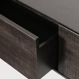 Grooves TV cupboard - varnished teak - off black - 1 flip - down door - 1 drawer White Cliff Studio Media Console