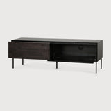 Grooves TV cupboard - varnished teak - off black - 1 flip - down door - 1 drawer White Cliff Studio Media Console
