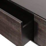 Grooves TV cupboard - varnished teak - off black - 1 flip - down door - 1 drawer White Cliff Studio Media Console
