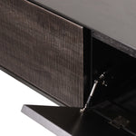 Grooves TV cupboard - varnished teak - off black - 1 flip - down door - 1 drawer White Cliff Studio Media Console