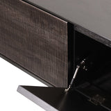 Grooves TV cupboard - varnished teak - off black - 1 flip - down door - 1 drawer White Cliff Studio Media Console