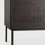 Grooves TV cupboard - varnished teak - off black - 1 flip - down door - 2 drawers White Cliff Studio Media Console