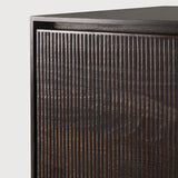 Grooves TV cupboard - varnished teak - off black - 1 flip - down door - 2 drawers White Cliff Studio Media Console