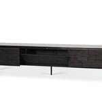 Grooves TV cupboard - varnished teak - off black - 1 flip - down door - 2 drawers White Cliff Studio Media Console