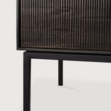 Grooves TV cupboard - varnished teak - off black - 1 flip - down door - 2 drawers White Cliff Studio Media Console