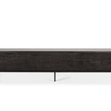 Grooves TV cupboard - varnished teak - off black - 1 flip - down door - 2 drawers White Cliff Studio Media Console