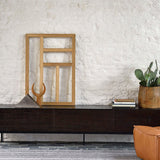 Grooves TV cupboard - varnished teak - off black - 1 flip - down door - 2 drawers White Cliff Studio Media Console