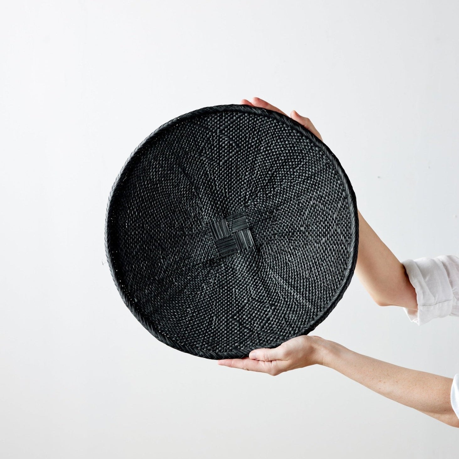 Hand - Painted Black Binga Flat Basket