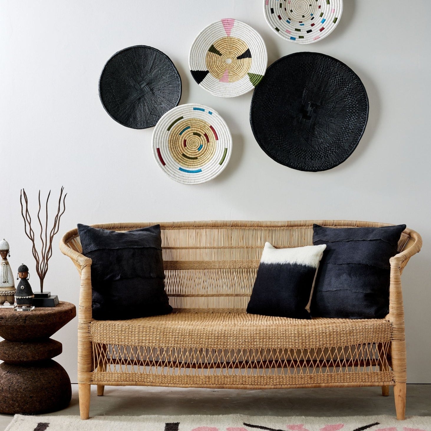 Hand - Painted Black Binga Flat Basket