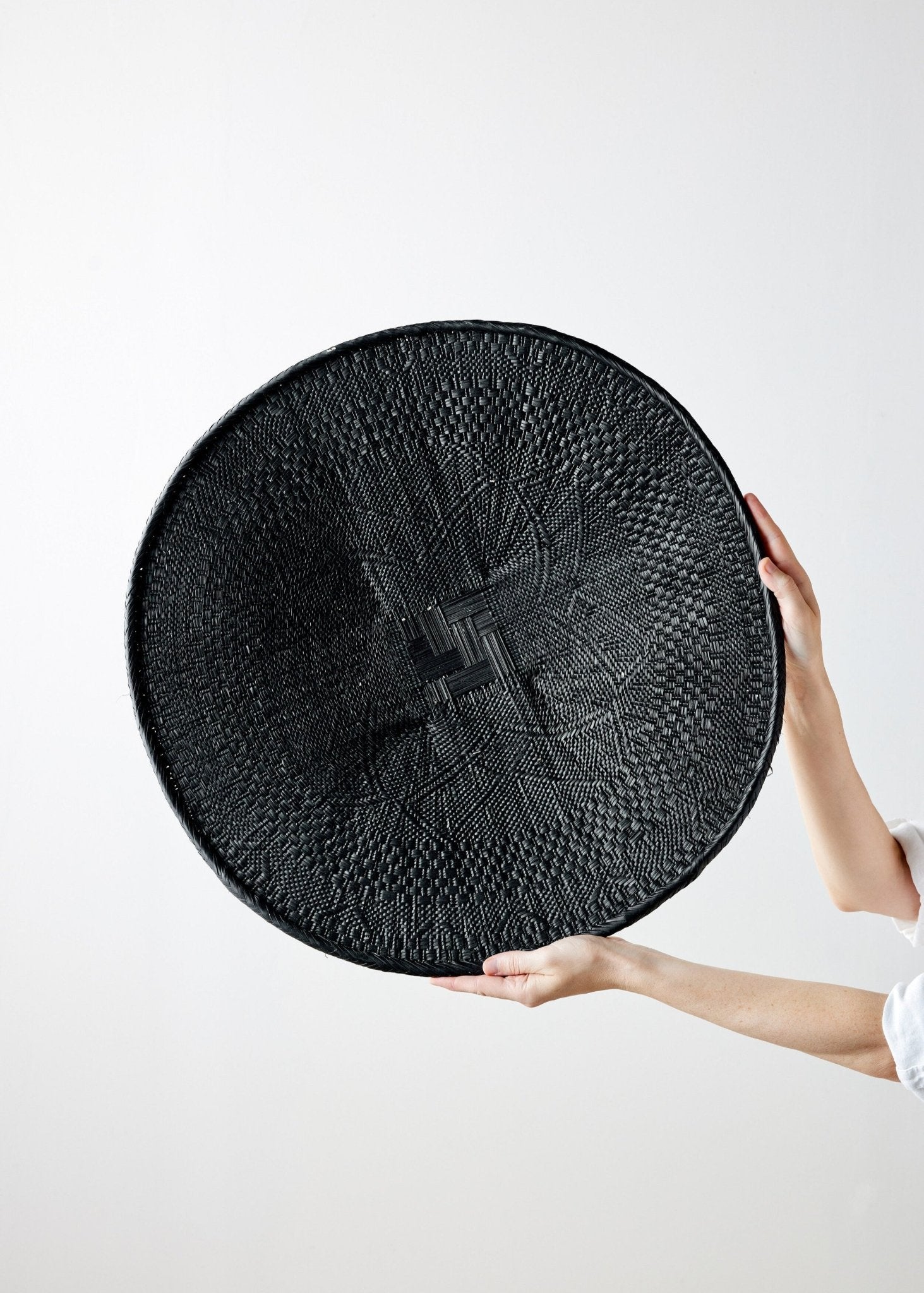 Hand - Painted Black Binga Flat Basket