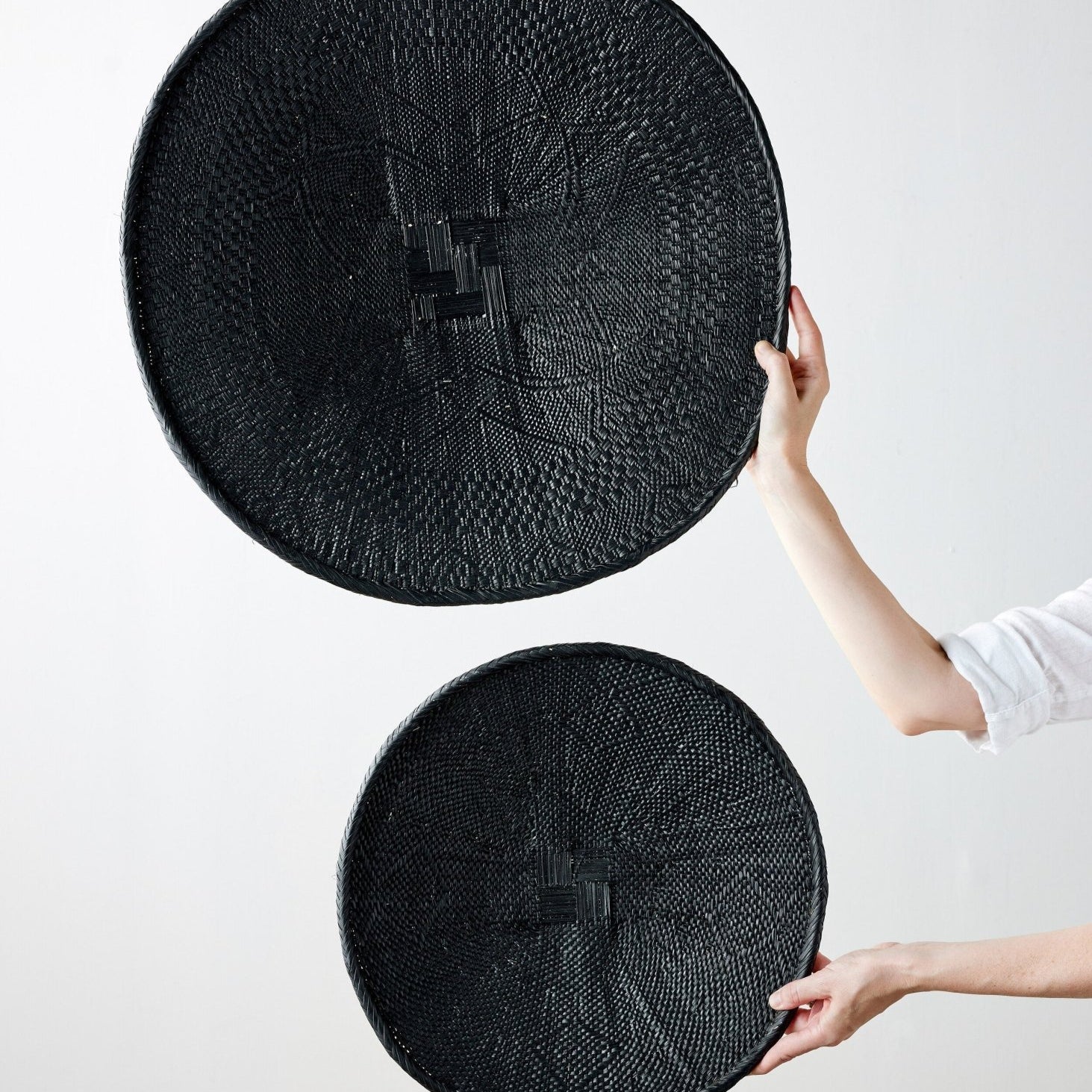 Hand - Painted Black Binga Flat Basket