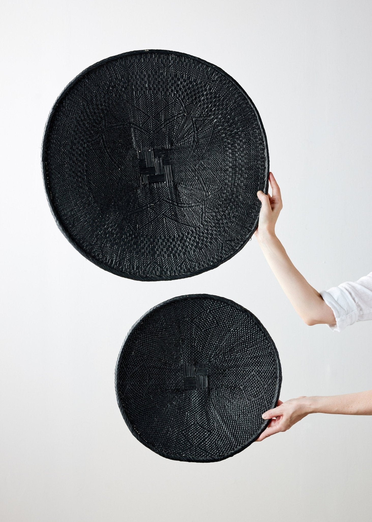Hand - Painted Black Binga Flat Basket