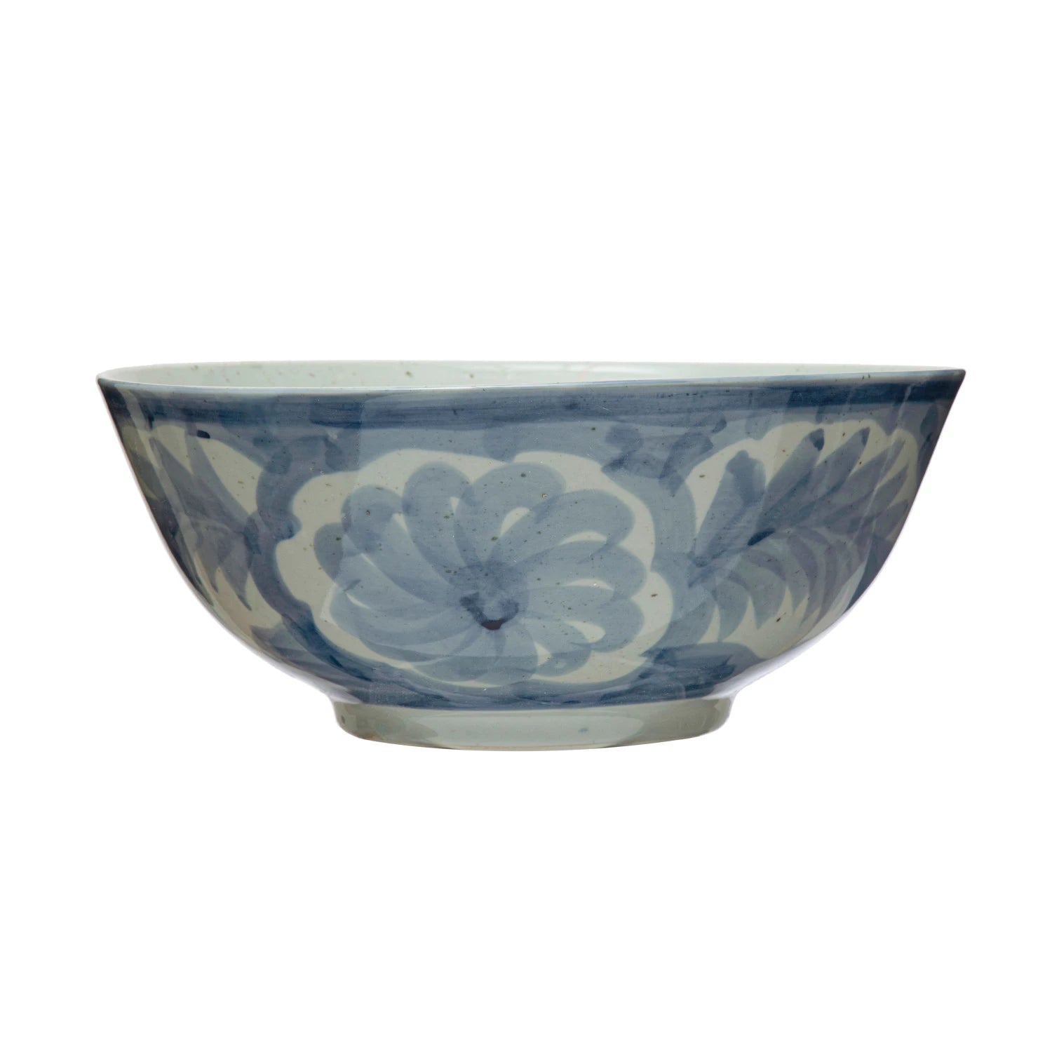 Hand - Painted Blue & White Stoneware Bowl – Floral Design