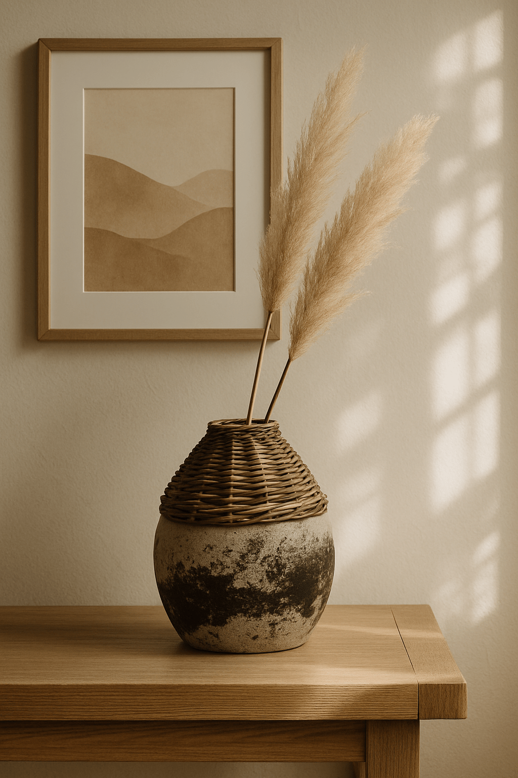 Hand - Woven Rattan & Clay Vase, Distressed White Cliff Studio Decorative Vases