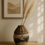 Hand - Woven Rattan & Clay Vase, Distressed White Cliff Studio Decorative Vases