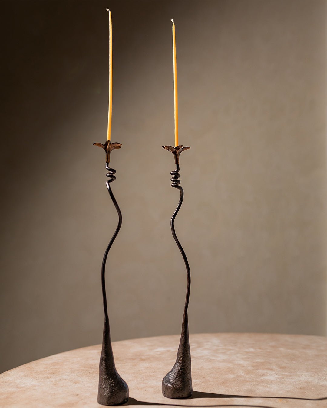 Handmade Iron Ferra Lily Candle Holders Set - Antique Bronze Taper