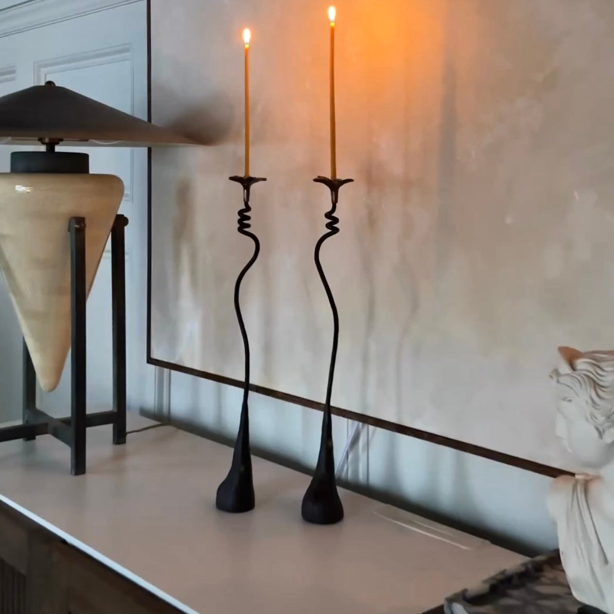 Handmade Iron Ferra Lily Candle Holders Set - Antique Bronze Taper