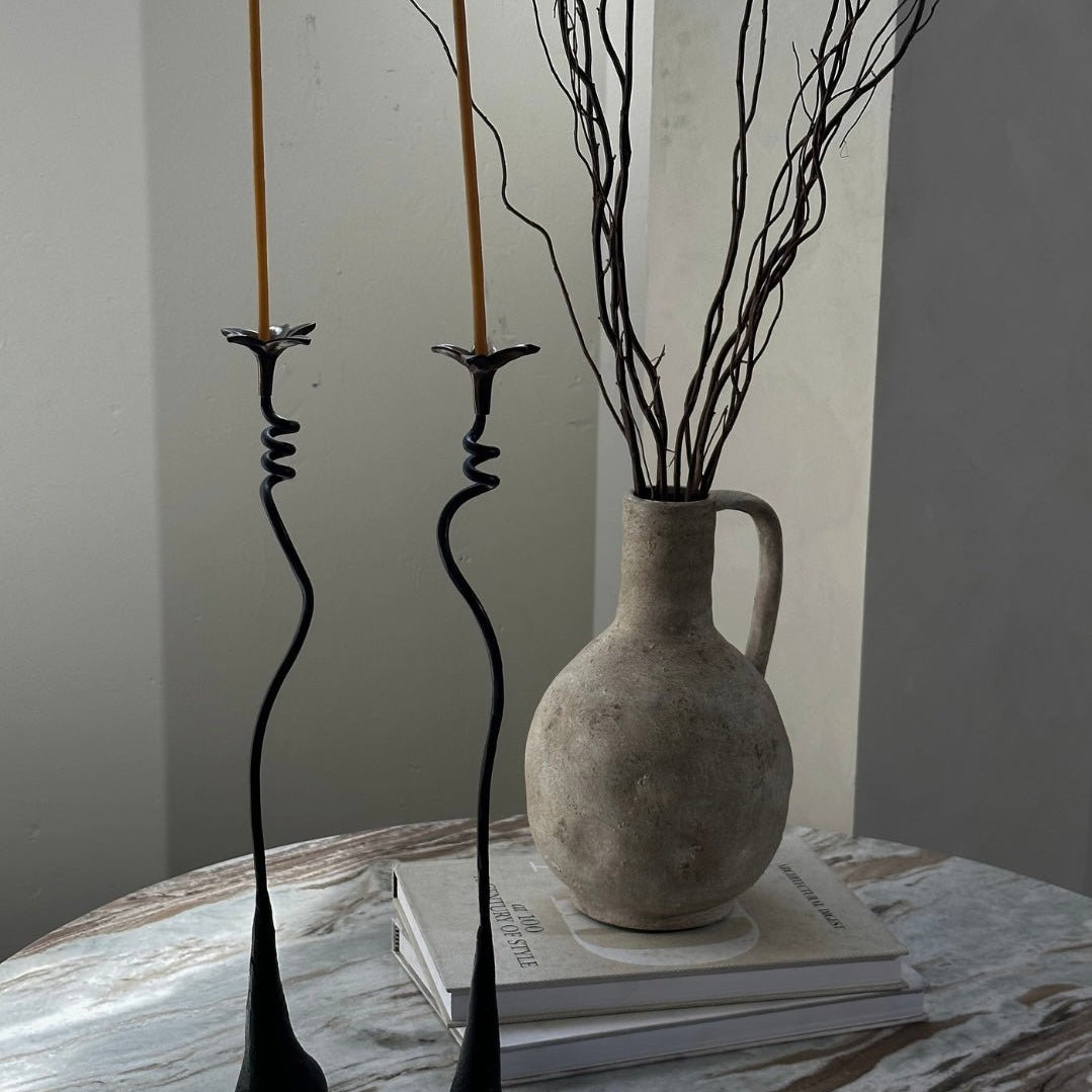 Handmade Iron Ferra Lily Candle Holders Set - Antique Bronze Taper