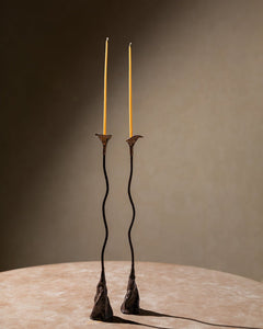 Handmade Iron Ferra Rose Candle Holders Set of 2 - Antique Bronze Taper White Cliff Studio Candles and Candle Accessories