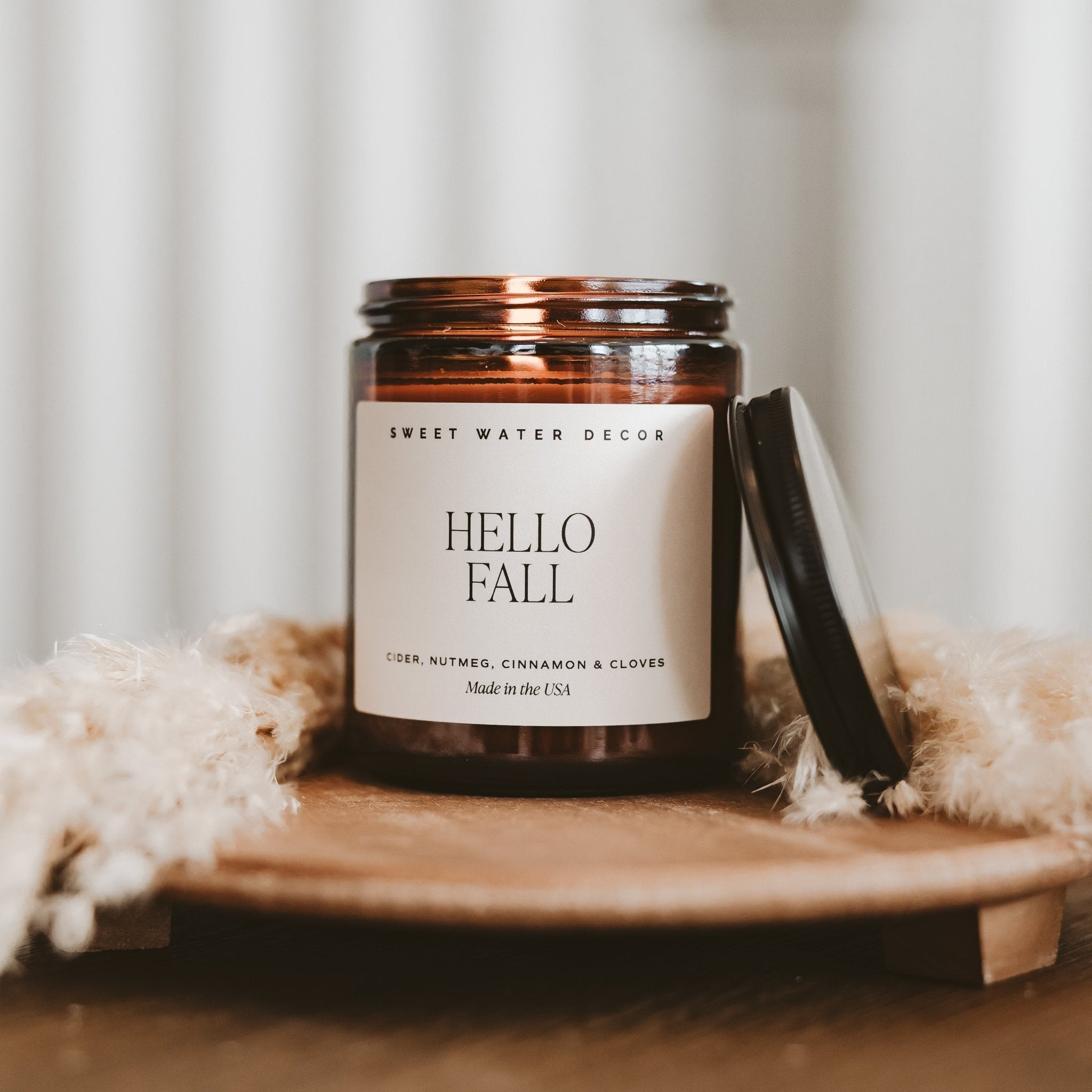 Hello Fall Soy Candle - Amber Jar - 9 oz White Cliff Studio Candles and Candle Accessories