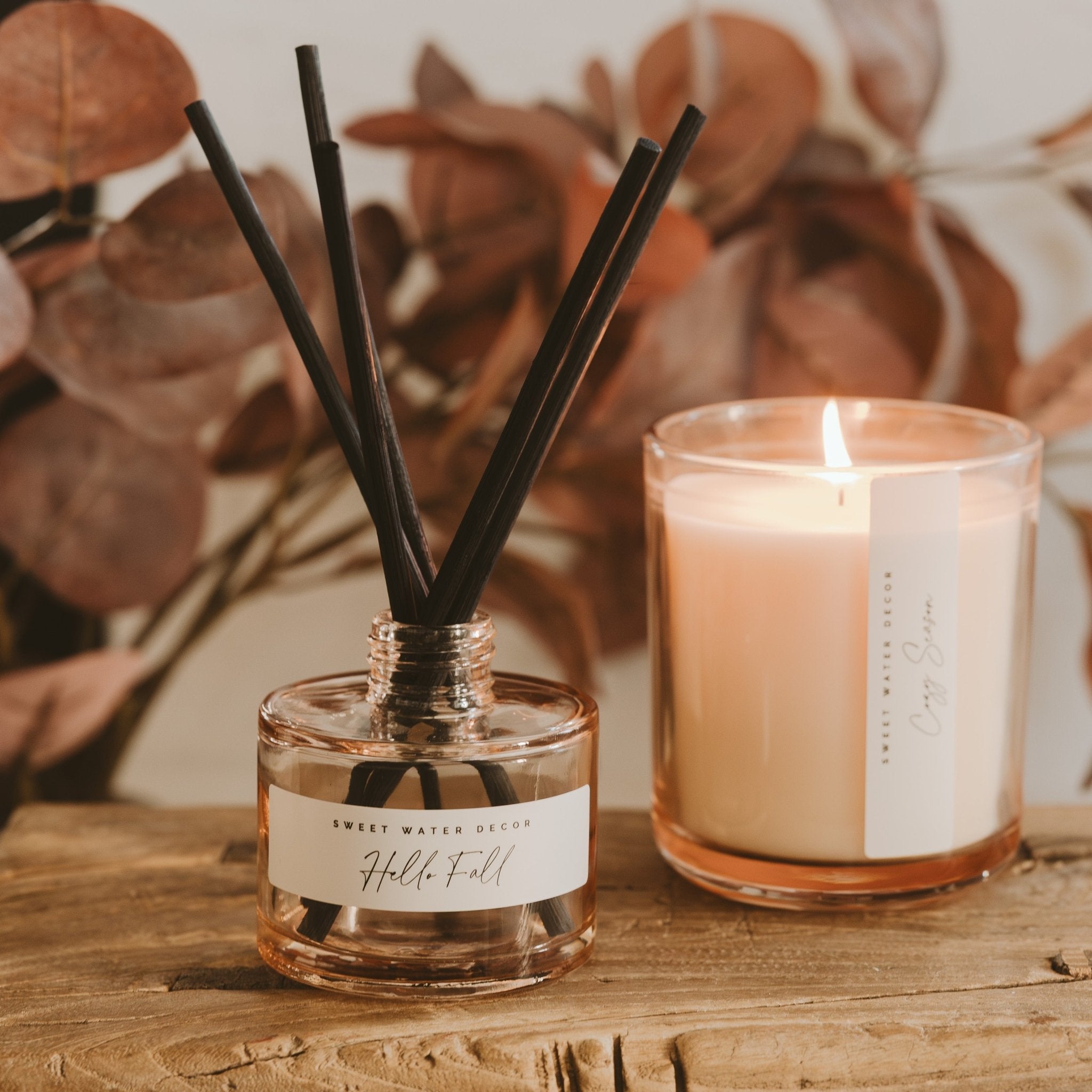 Hello Fall Tinted Glass Jar Reed Diffuser White Cliff Studio Reed Diffusers