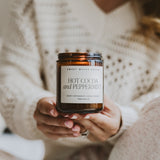 Hot Cocoa and Peppermint Soy Candle - Amber Jar - 9 oz White Cliff Studio Candles and Candle Accessories
