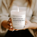 Hot Cocoa and Peppermint Soy Candle - White Jar - 11 oz White Cliff Studio Candles and Candle Accessories