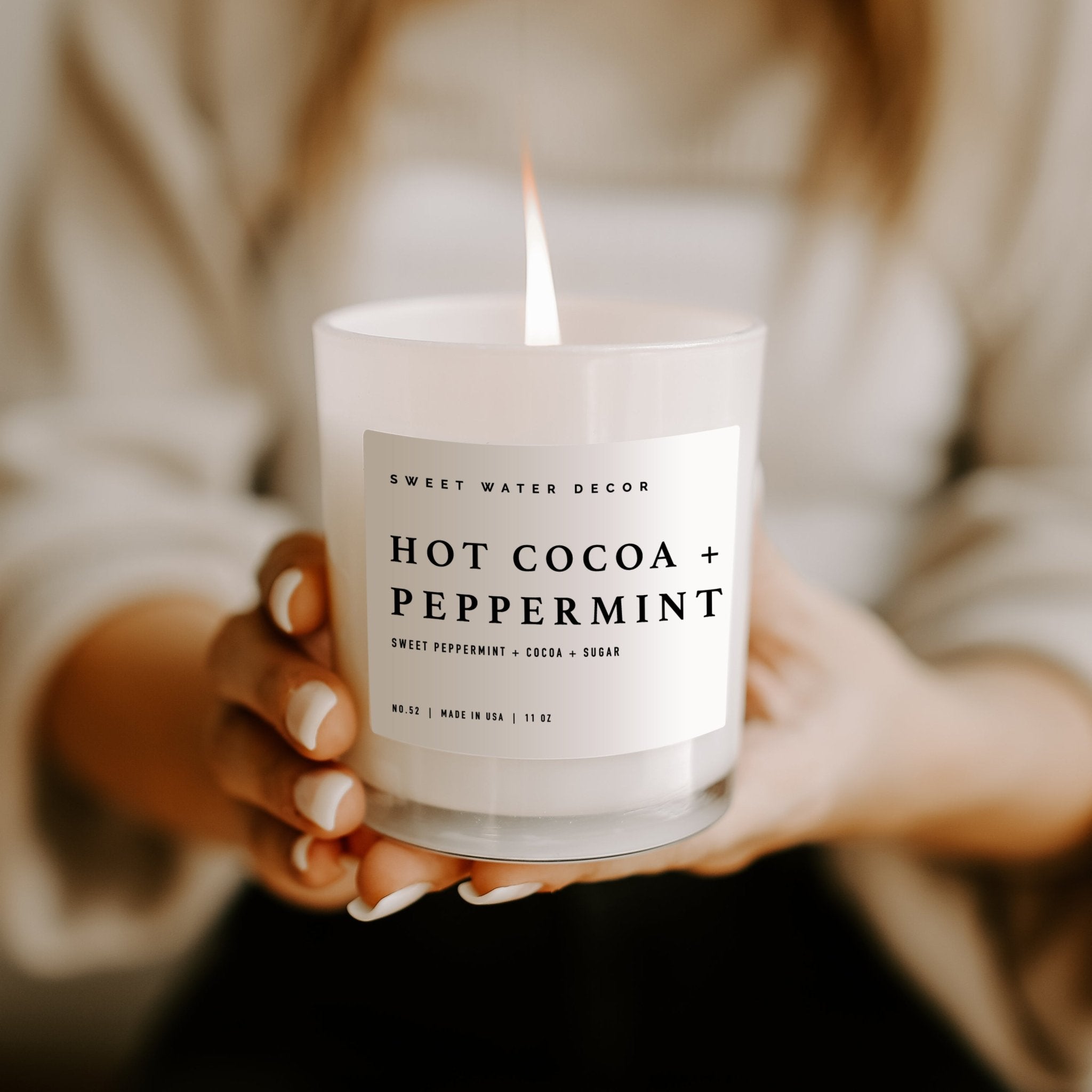 Hot Cocoa and Peppermint Soy Candle - White Jar - 11 oz White Cliff Studio Candles and Candle Accessories