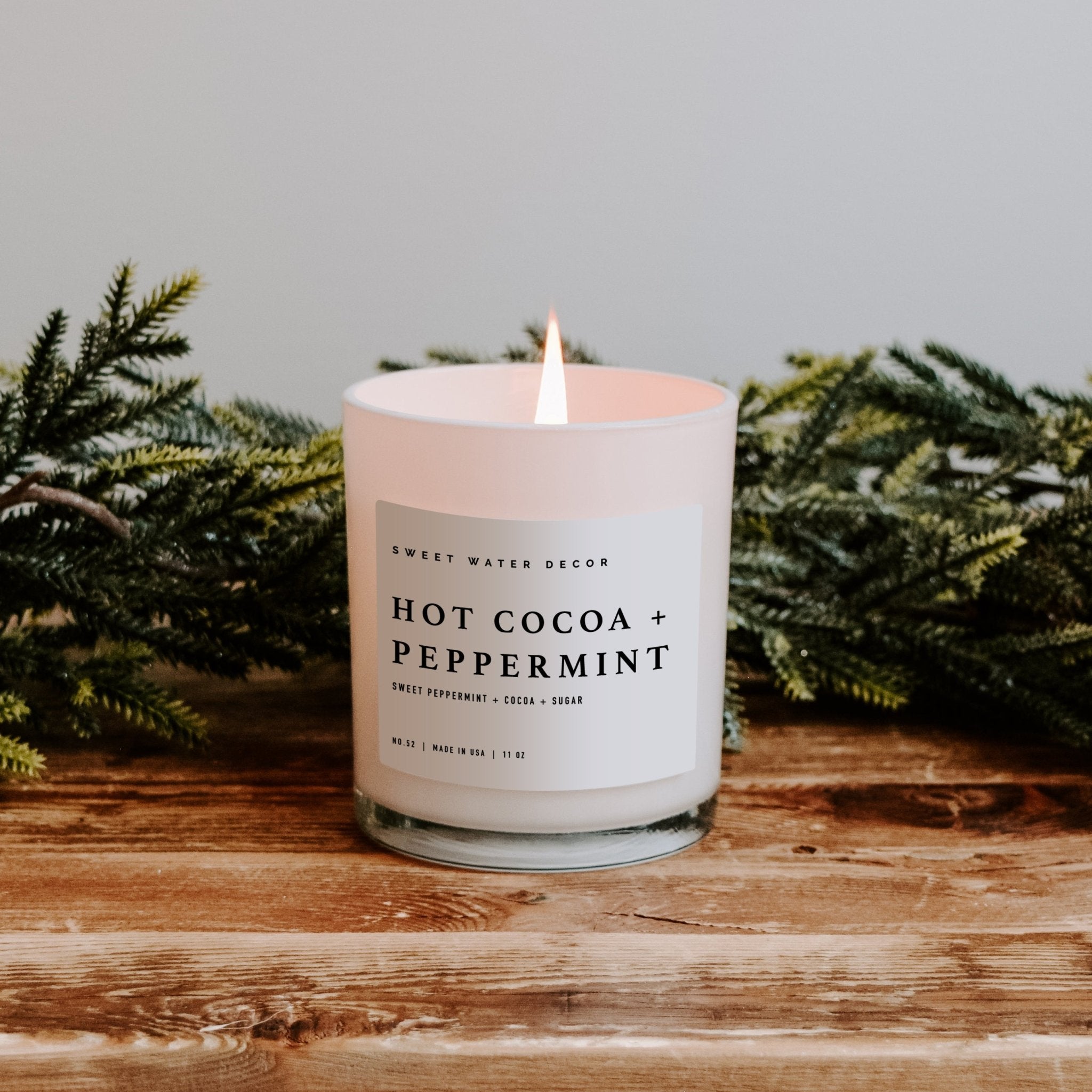 Hot Cocoa and Peppermint Soy Candle - White Jar - 11 oz White Cliff Studio Candles and Candle Accessories