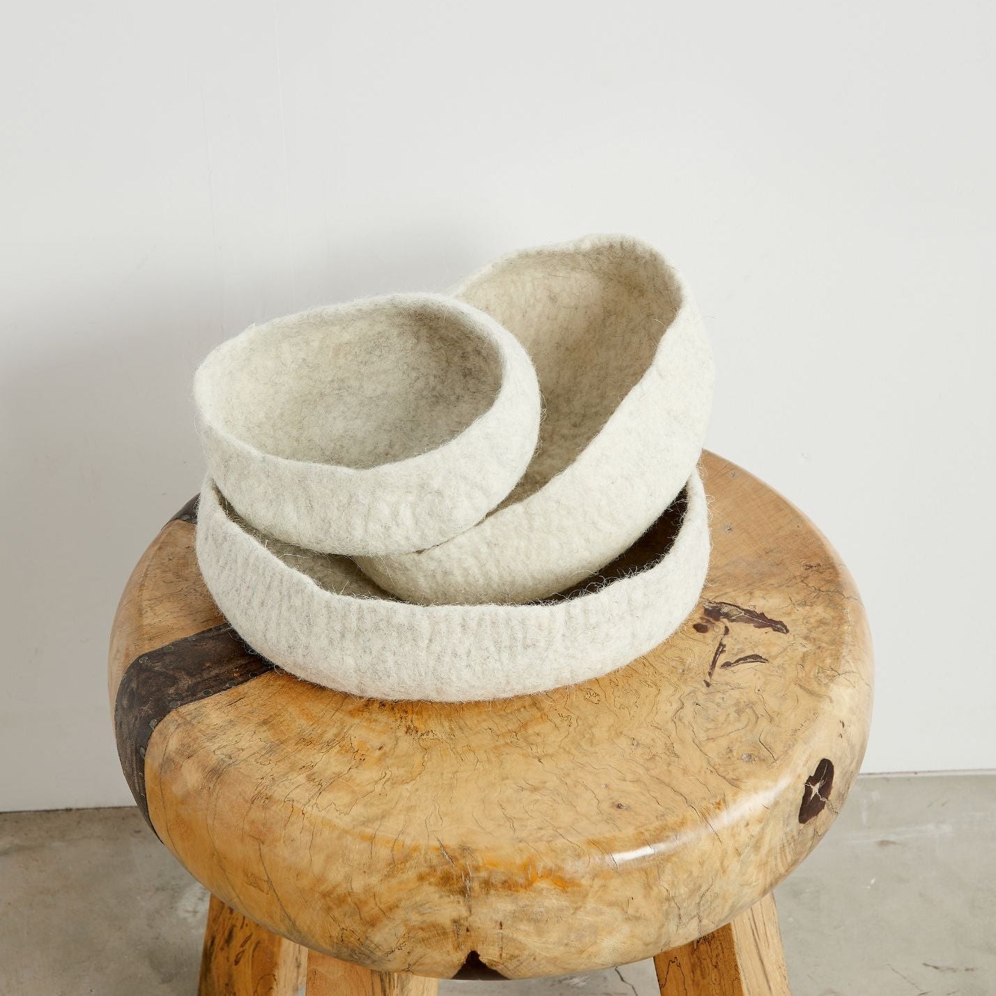 Natural White Hand Felted Nesting Bowls