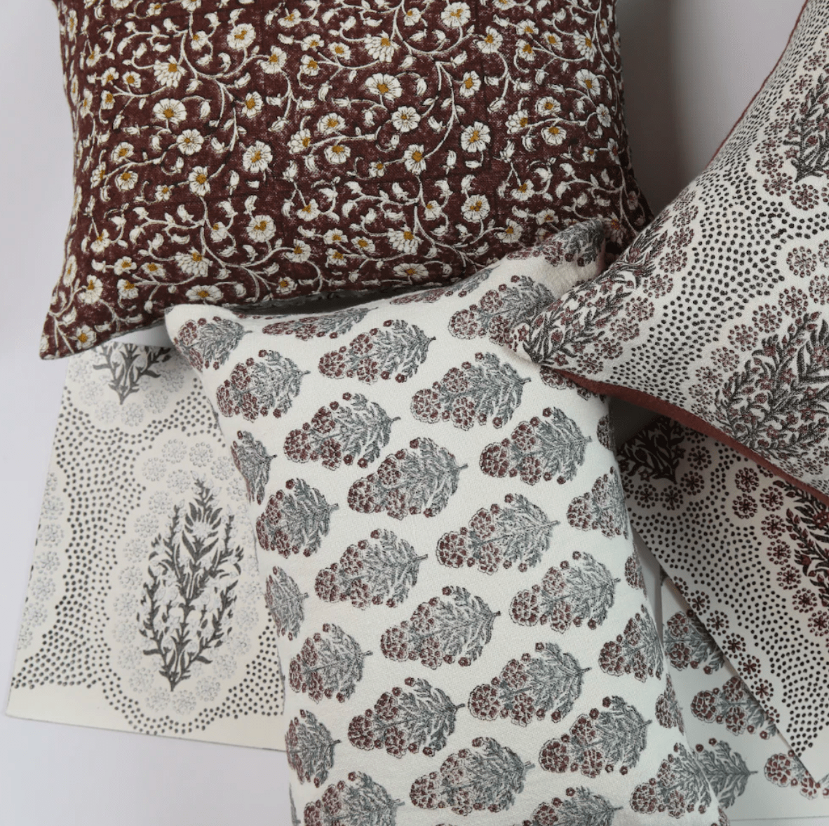 Izna Ruby on White Floral Throw Pillow Cover 22x22