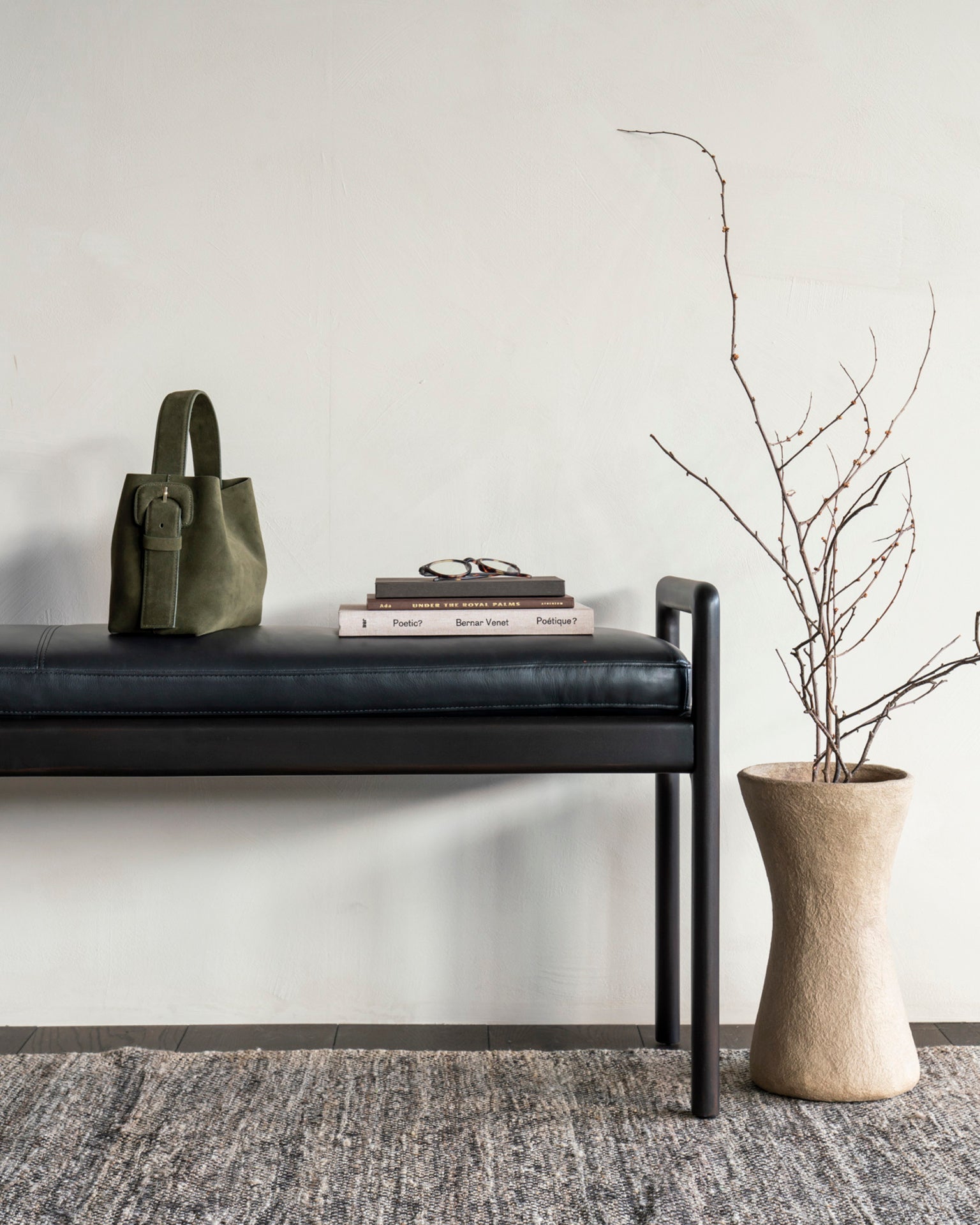 Jack bench - varnished mahogany - dark brown - Carbone leather White Cliff Studio Bench / Dining Bench