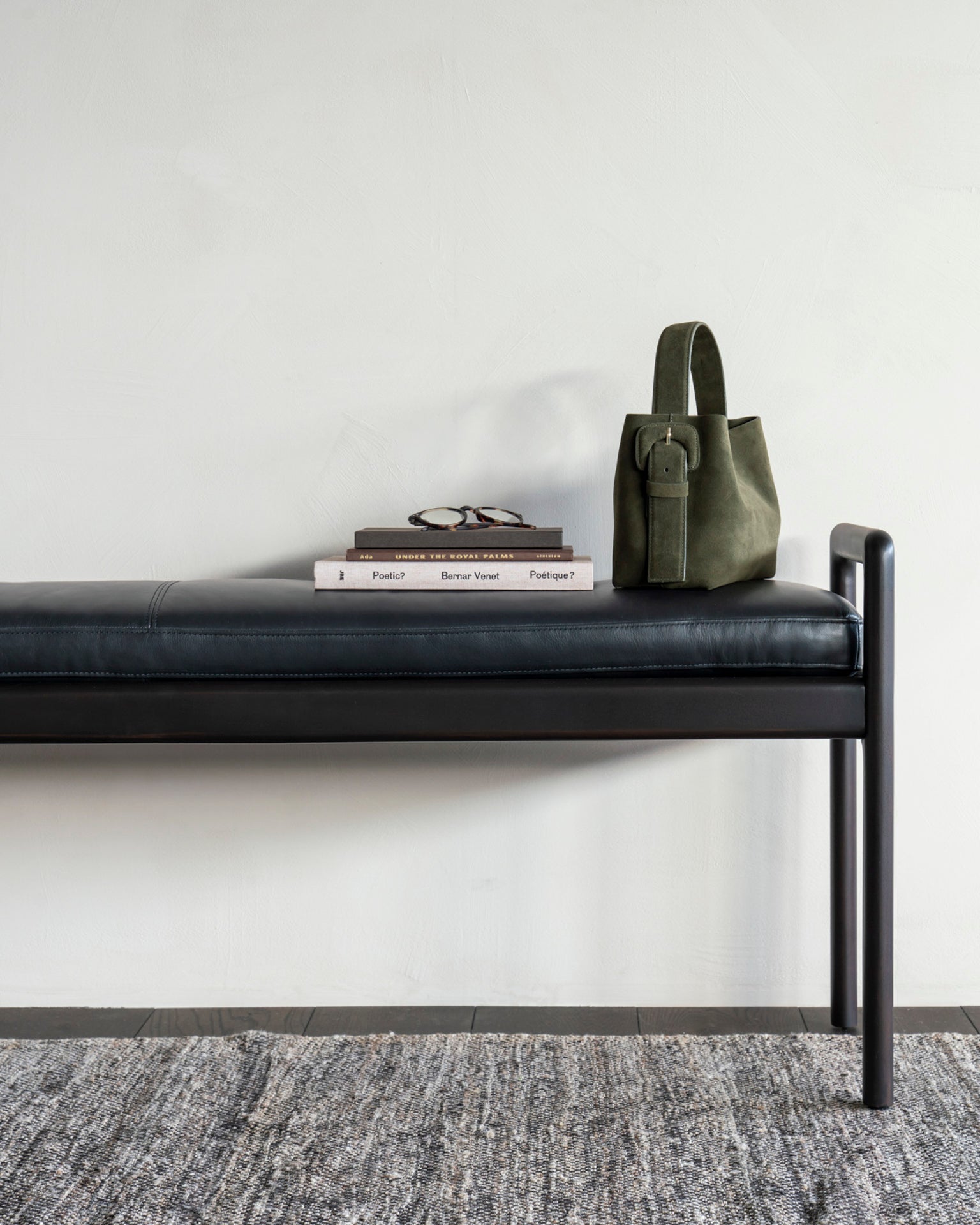 Jack bench - varnished mahogany - dark brown - Carbone leather White Cliff Studio Bench / Dining Bench