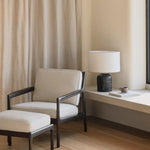 Jack footstool - varnished mahogany - dark brown - Ivory fabric White Cliff Studio Ottoman